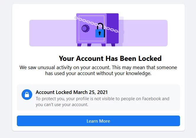 I can't login to my facebook account because it shows that this
